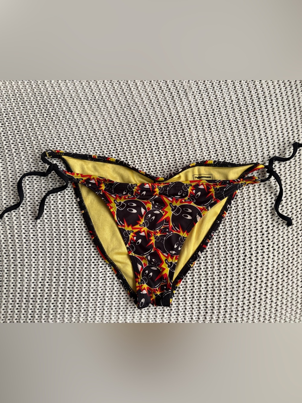 Vintage The Hundreds Black Bomb Print Tie-Side Bikini Bottom w/ scrunch back